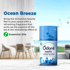 Odonil Exotic Automatic Spray with Floral Bliss,Ocean Breeze & Sensual Dahlia Machine Refill 225ml Odonil Exotic Automatic Spray with Floral Bliss,Ocean Breeze & Sensual Dahlia Machine Refill 225ml