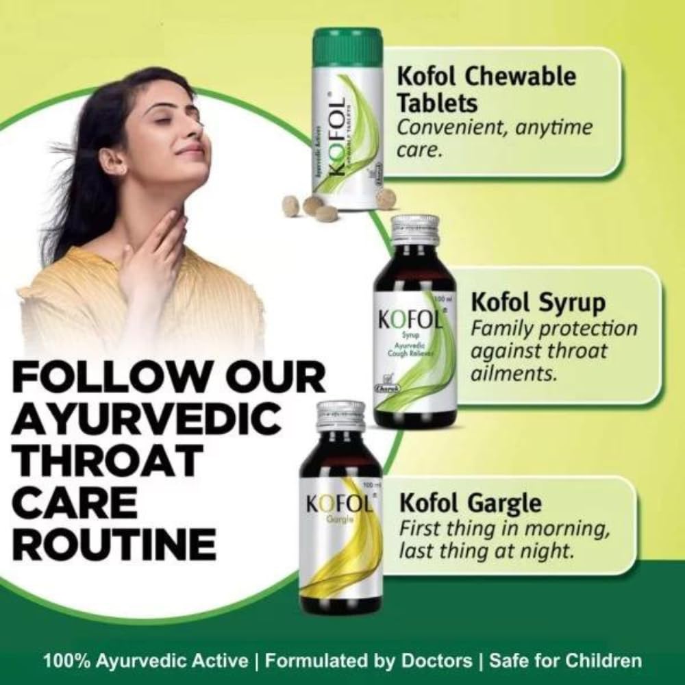 Charak Ayurvedic Kofol Chewable Tablet For Cough,Sore Throat Seasonal Cough 5 X 60 Tablets