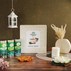 Organic India Exotic Brew Gift Box with Tea Infuser 3 X 100g Organic India Exotic Brew Gift Box with Tea Infuser 3 X 100g