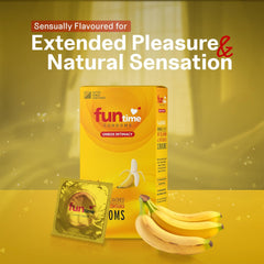Leeford Funtime Banana Flavored Lubricated Dotted,Ribbed And Contoured Condom 10's Leeford Funtime Banana Flavored Lubricated Dotted,Ribbed And Contoured Condom 10's