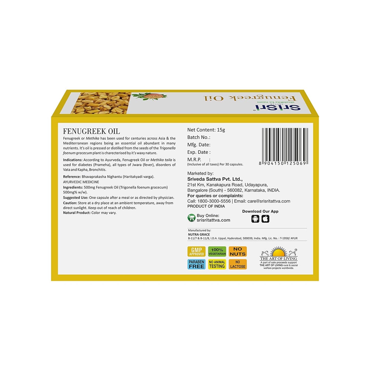 Sri Sri Tattva Ayurvedic Fenugreek Oil Veg 500mg 6 X 10 Capsule