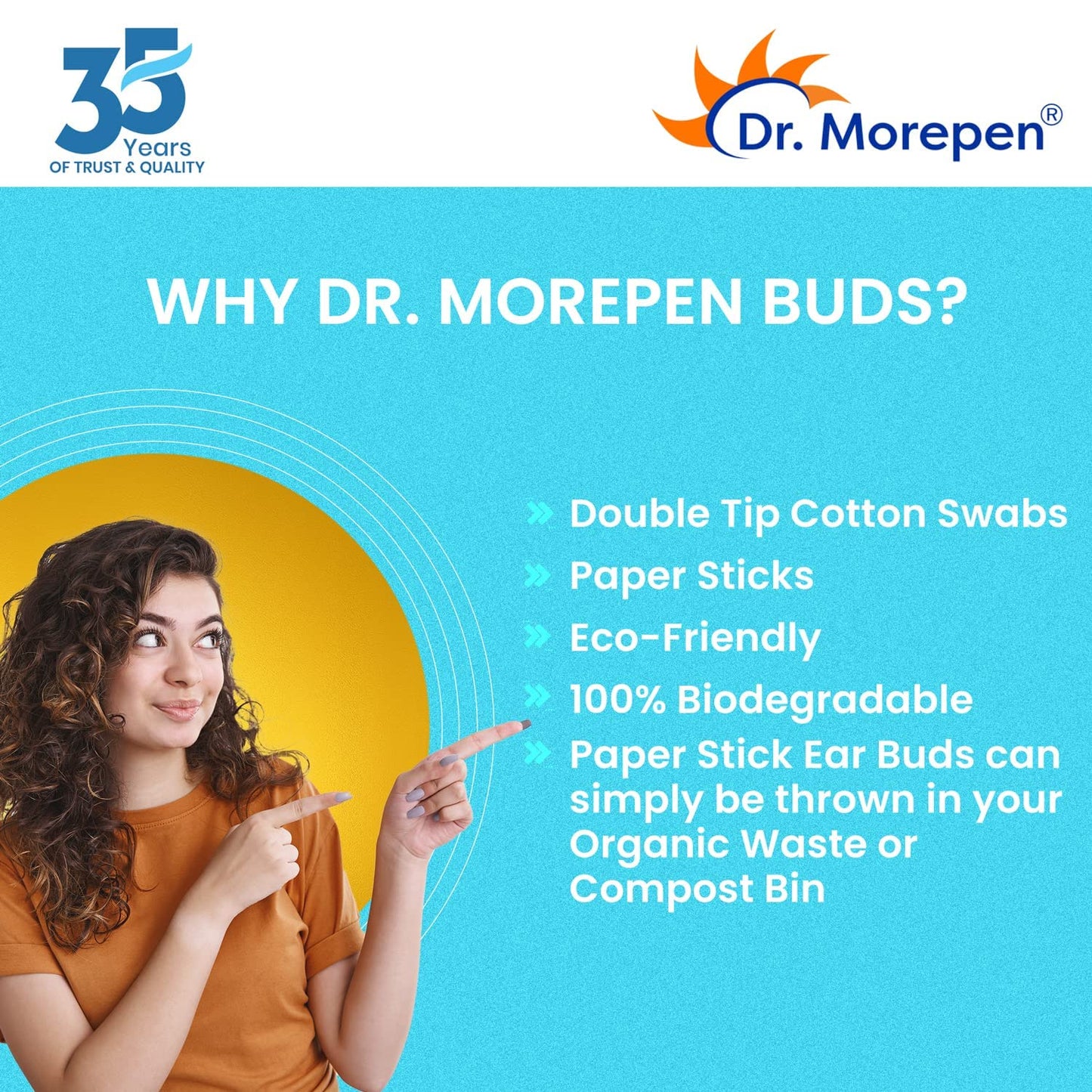 Dr Morepen Buds 100% Pure Cotton & Eco Friendly Earbuds 100 Cotton Buds