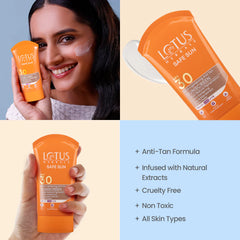 Lotus Herbals Cosmetics SAFE SUN Skin Lightening SUNSCREEN SPF-30 50g Pack Of 2 Lotus Herbals Cosmetics SAFE SUN Skin Lightening SUNSCREEN SPF-30 50g Pack Of 2