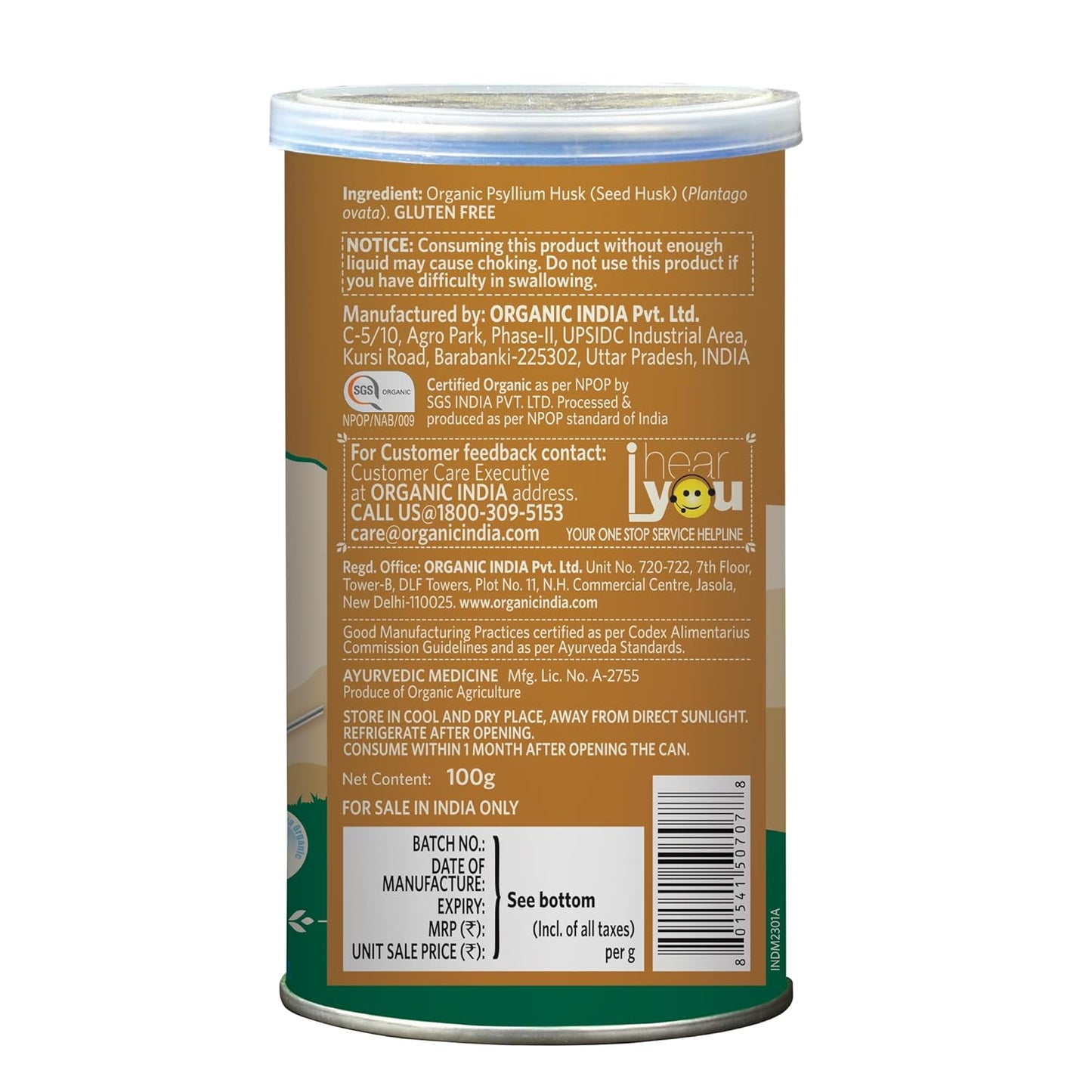 Organic India Psyllium Whole Husk Isabgol Powder