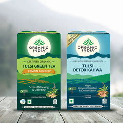 Organic India Combo Tulsi Green Tea Lemon Ginger 25 Teabag & Detox Kahwa 25 Teabag Organic India Combo Tulsi Green Tea Lemon Ginger 25 Teabag & Detox Kahwa 25 Teabag