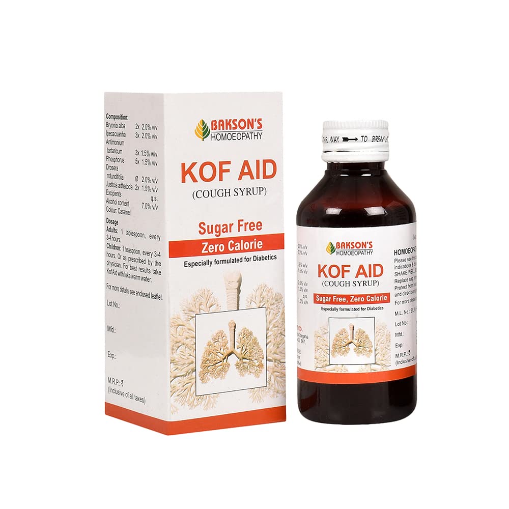 Bakson's Homoeopathy Kof Aid Plus Cough Syrup Sugar Free Effective cough reliever Syrup