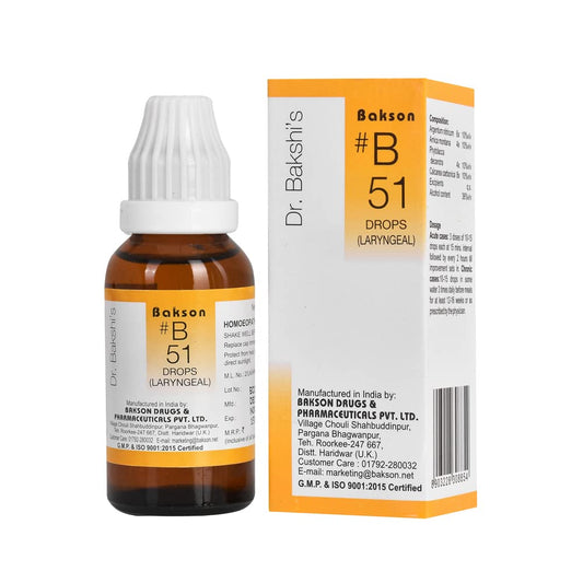 Bakson's B51 (B-51) Laryngeal für chronische Heiserkeit bei Sängern, Schmerzen im Kehlkopf, Tropfen, 30 ml