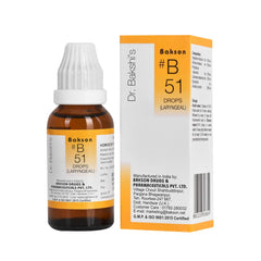 Bakson's B51 (B-51) Laryngeal For Chronic Hoarseness Of Singers Pain In Larynx Drops 30ml