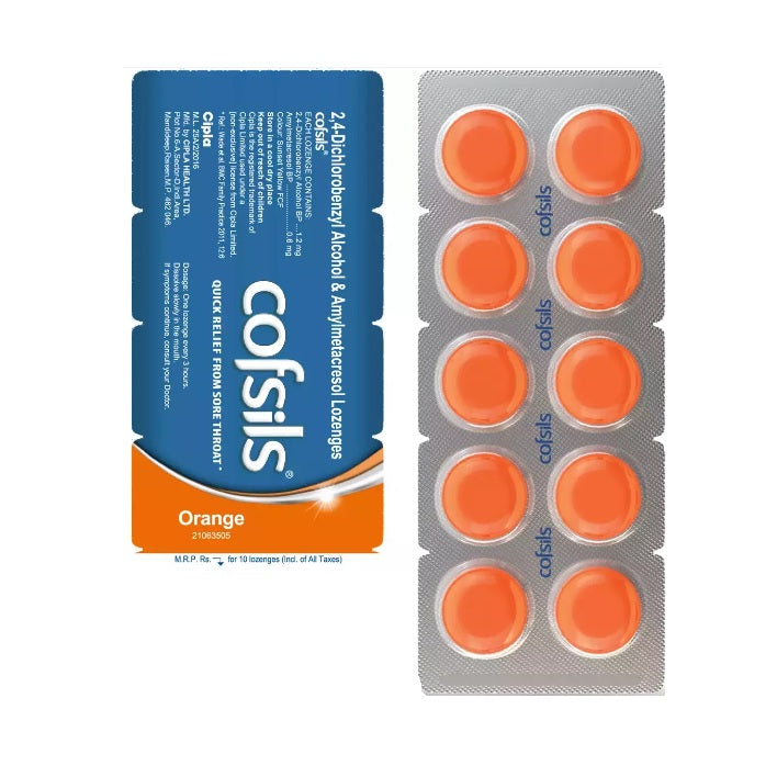 Cipla Cofsils For Quick Relief From Sore Throat Flavor Orange 10 X 10 Lozenges