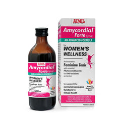 Aimil Ayurvedisches Amycordial Nourishment Gesundheitstonikum für Frauen. Pflegt und nährt effektiv das weibliche System. Unterstützt auch gesunde Körperfunktionen bei Teenager-Mädchen. Für das Wohlbefinden von Frauen. Forte-Sirup und Fort-Tabletten.