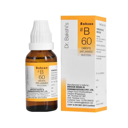 Bakson's B60 (B-60) Inflamed Mucosa For Inflammation Of Mucous Membranes As In Measles Drops 30ml