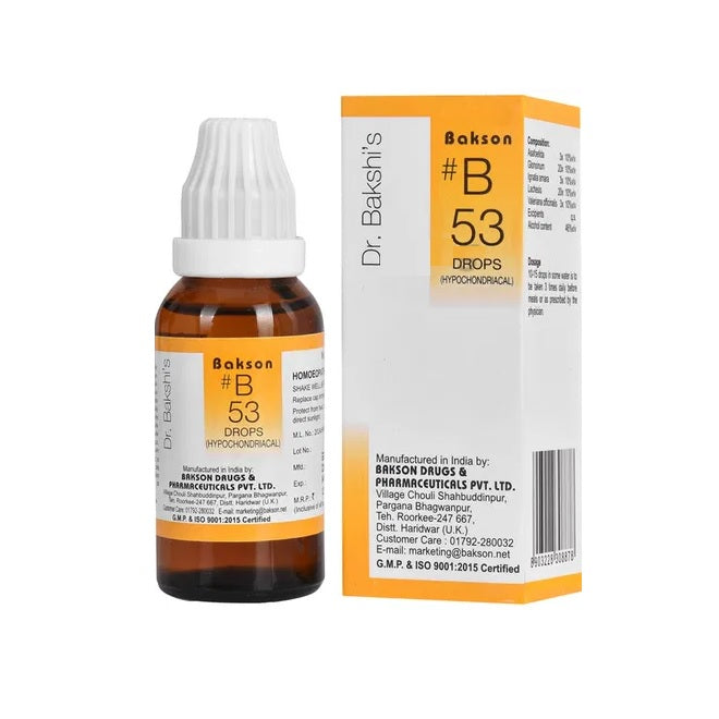 Bakson's B53 (B-53) Hypochondriacal For Hysterical Complaints Drops 30ml