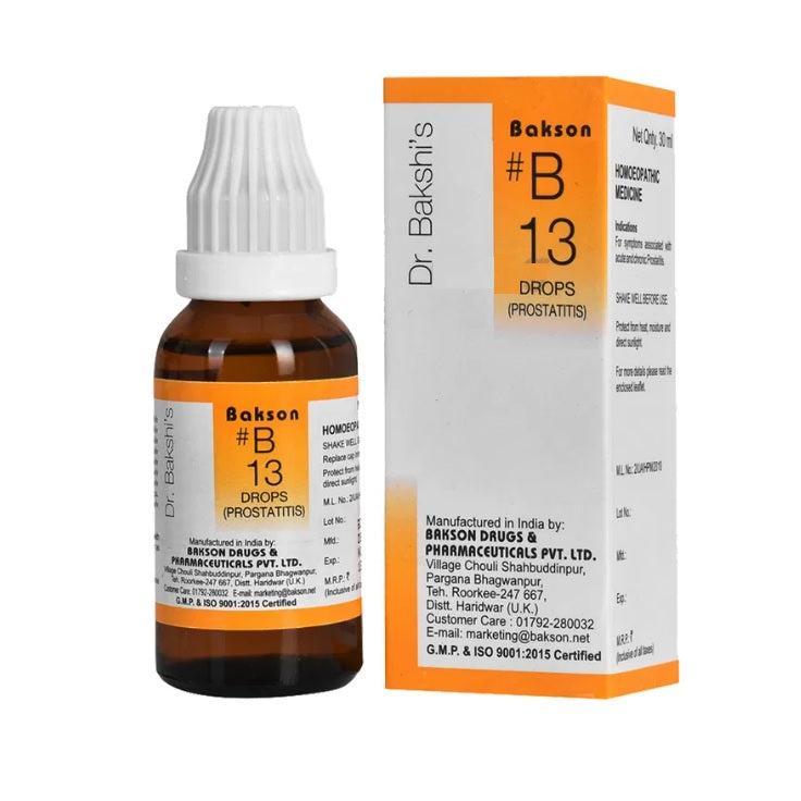 Bakson's Homoeopathy B13 (B-13) Prostatitis For Prostatic Enlargement & Inflammation Drops 30ml