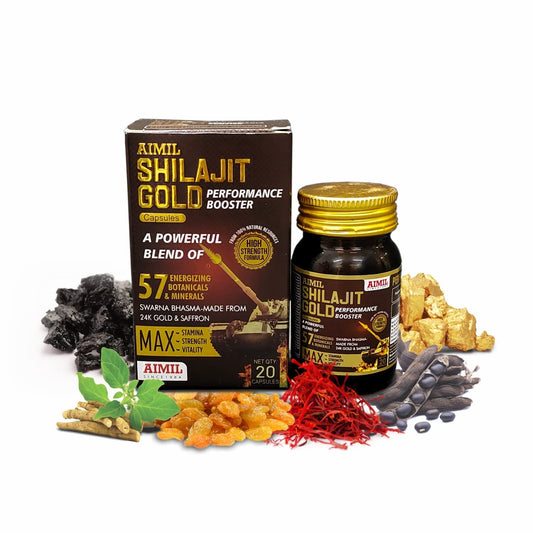 Aimil Ayurvedic Shilajit Gold Performance Booster steigert Kraft, Ausdauer und Ausdauer, 20 Kapseln