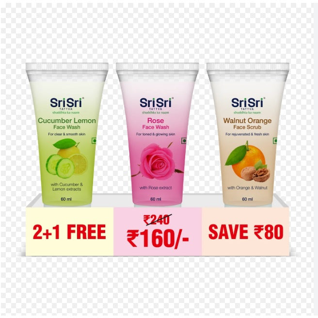 Sri Sri Tattva Cucumber,Rose Face wash & Walnut Orange Face Scrub Free Hydrating Combo