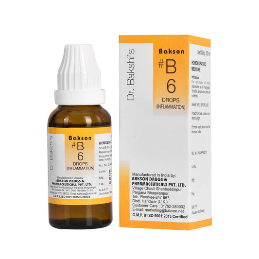 Bakson's Homoeopathy B6 (B-6) Inflammation For Sinusitis,Arthritis Drops 30ml