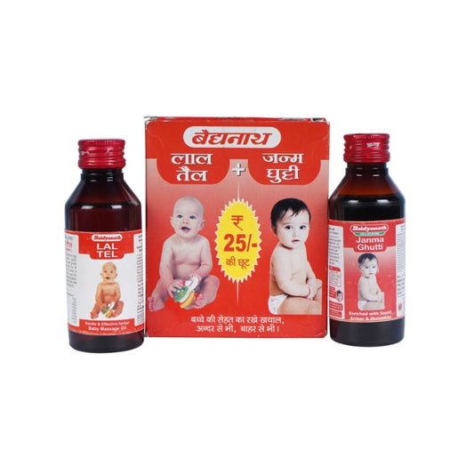 Baidyanath Ayurvedische Janamghuti-Flüssigkeit 100 ml + Lal Tel-Öl 100 ml (Kombipackung)