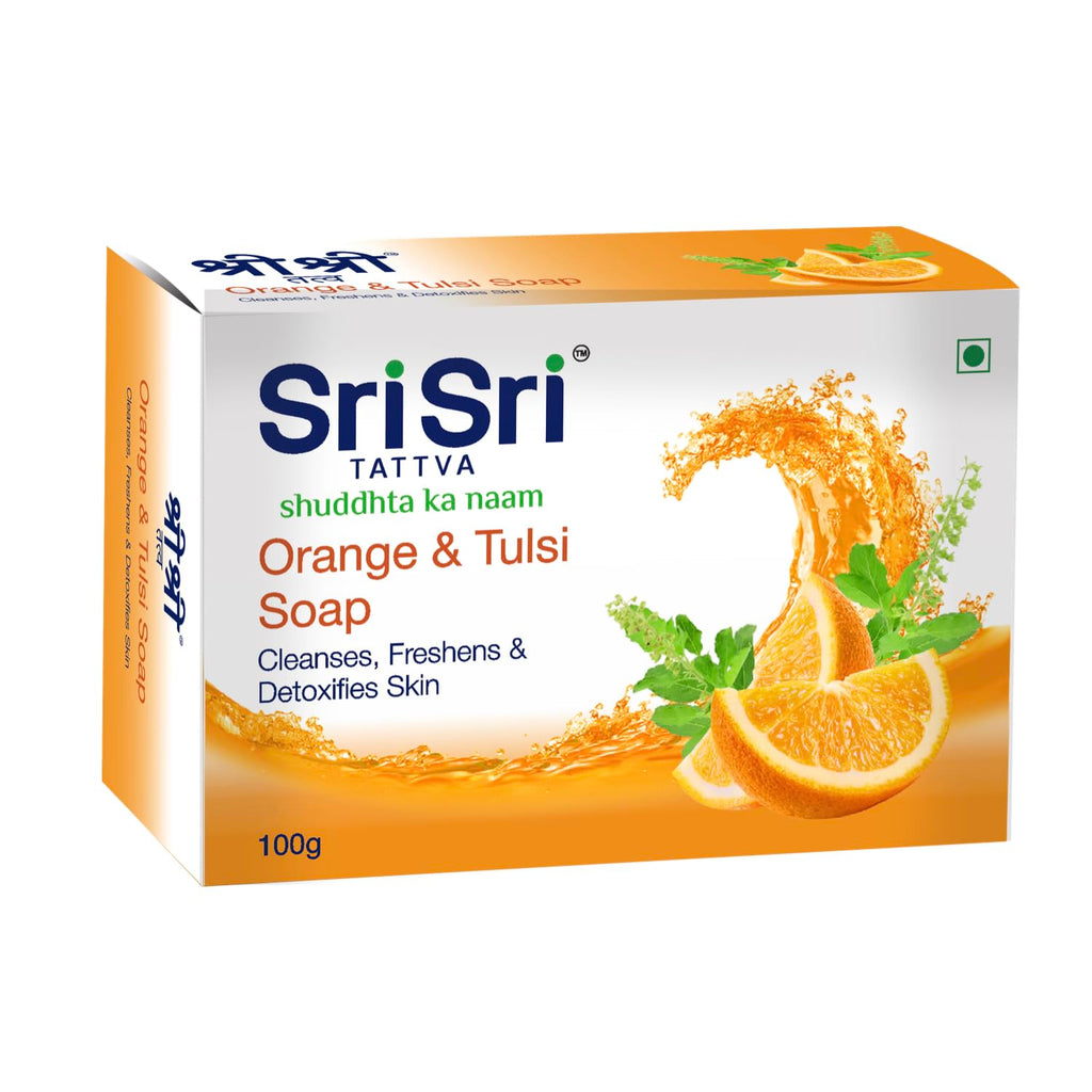 Sri Sri Tattva Orange &amp; Tulsi reinigt, erfrischt und entgiftet die Hautseife, 100 g