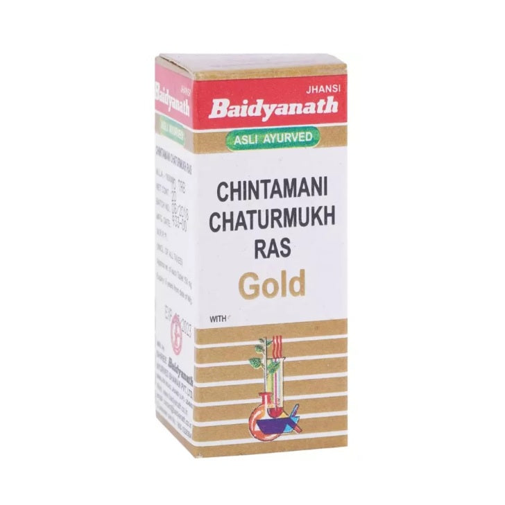 Baidyanath Ayurvedisches Chintamani Chaturmukh Ras mit Gold (Swarna Moti Amber Yukta) 10 Tabletten