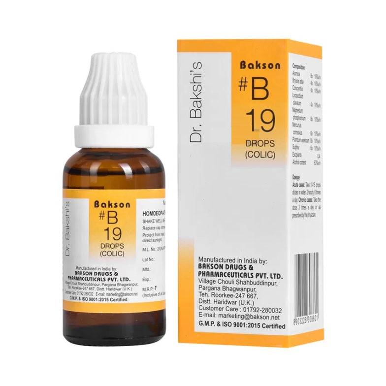 Bakson's Homoeopathy B19 (B-19) Koliken gegen Bauchschmerzen und Verstopfung, Tropfen 30 ml