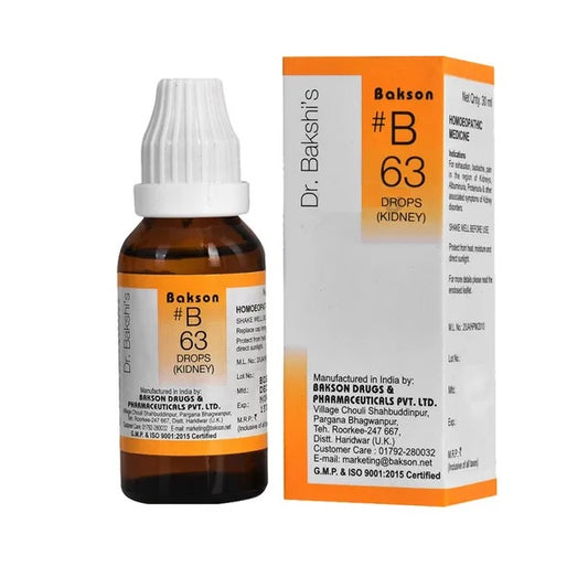 Bakson's B63 (B-63) Kidney gegen Schmerzen im Nierenbereich, Albuminurie, Proteinurie, Tropfen 30 ml