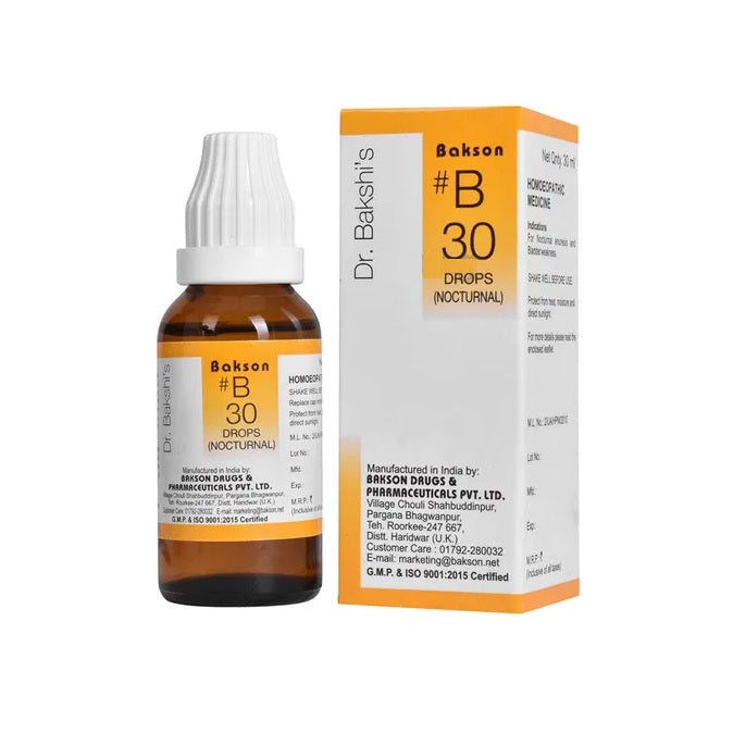 Bakson's Homoeoapthy B30 (B-30) Nocturnal For Bed Wetting And Bladder Weakness Drops 30ml