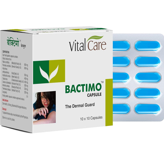 Vital Care Ayurvedic Bactimo Kapseln, Öl, Salbe, Hautpuder, Sirup und Seife