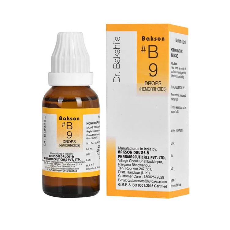 Baksons Homöopathie B9 (B-9) für Hämorrhoiden, Analfissuren, Tropfen 30 ml