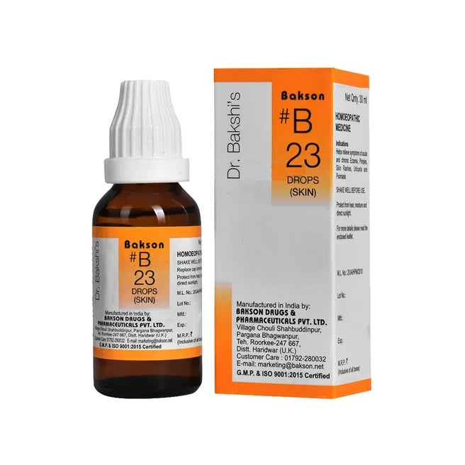 Bakson's Homoeopathy B23 (B-23) Skin For Pimples,Scars And Rashes Drops 30ml