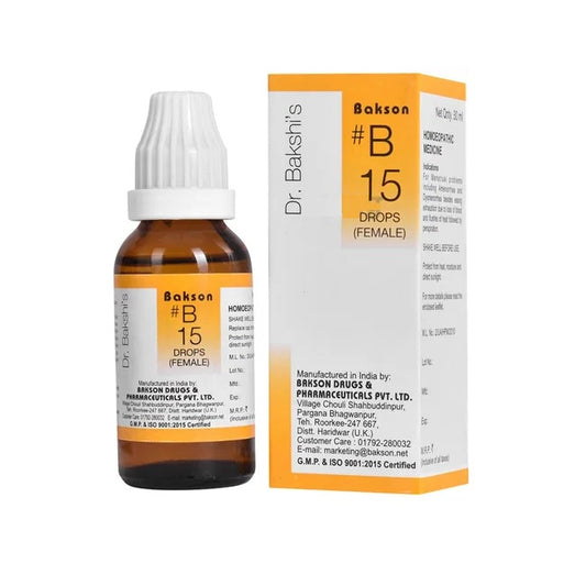 Bakson's Homoeopathy B15 (B-15) Female For Menstrual Irregularities Drops 30ml