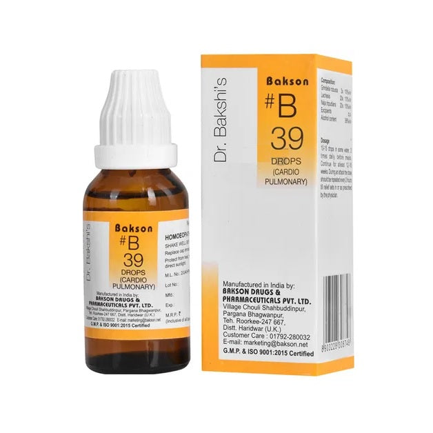 Bakson's Homoeopathy B39 (B-39) Cardio Pulmonary For Heart And Lungs Drops 30ml