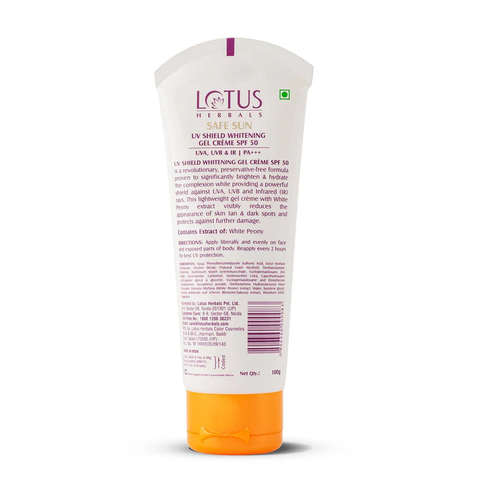 Lotus Herbals Cosmetics Safe Sun UV Shield Whitening Gel Cream SPF 50 PA+++