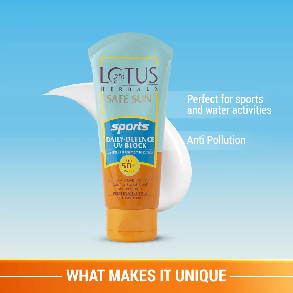Lotus Herbals Cosmetics Safe Sun Sports Daily Defence UV Block Sunscreen SPF 50+