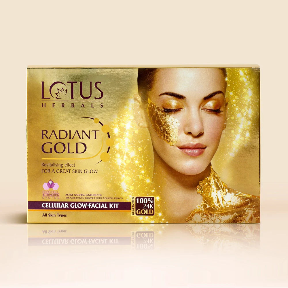 Lotus Herbals Cosmetics Radiant Gold Cellular Glow Salon Grade 4 Facial Kit