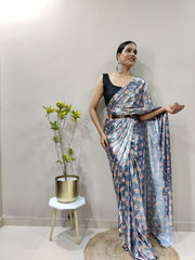 Bollywood Indian Pakistani Ethnic Party Wear Women Soft Pure Lycra Silk With Digital Print Foil Work Saree/Sari