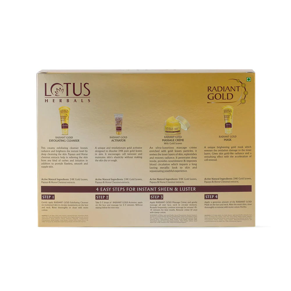 Lotus Herbals Cosmetics Radiant Gold Cellular Glow Salon Grade Facial Kit