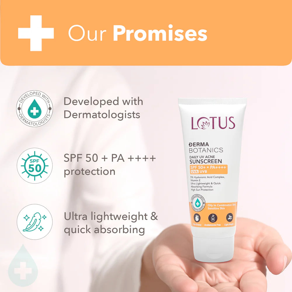 Lotus Cosmetics Derma Botanics Daily UV Acne Sunscreen SPF 50+ PA +++++ 50g
