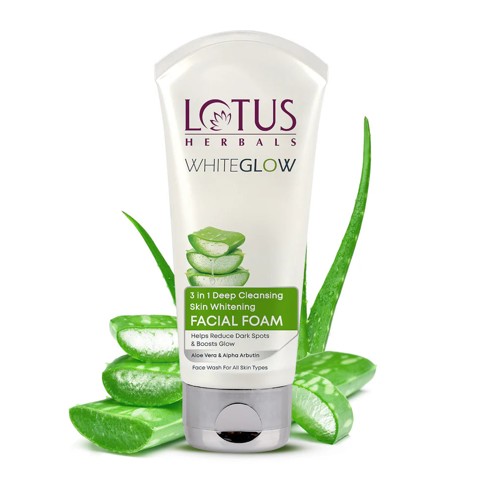 Lotus Herbals Cosmetics WhiteGlow 3 In 1 Deep Cleansing Skin Brightening Facial Foam Gel 100g