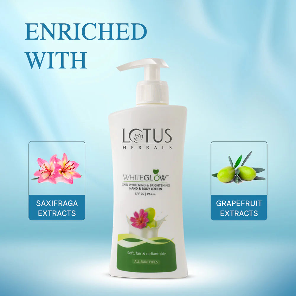 Lotus Herbals Cosmetics WhiteGlow Skin Brightening Hand & Body Lotion SPF 25 PA+++