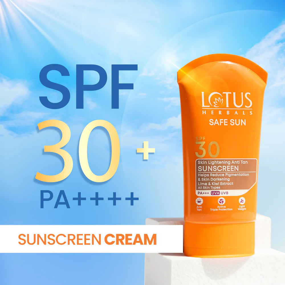 Lotus Herbals Cosmetics SAFE SUN Skin Lightening SUNSCREEN SPF-30 50g Pack Of 2