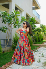 Bollywood Women Indian Ethnic Party Wear Pure Soft Chinnon Maxi Dress