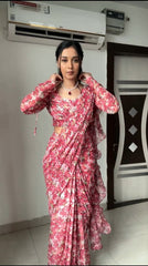 Bollywood Indian Pakistani Ethnic Party Wear Women Soft Pure Georgette With Beautiful Digital Print With Attached Inner With Ruffle Dupatta Saree/Sari