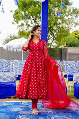 Bollywood Indian Pakistani Ethnic Party Wear Women Soft Pure Red Georgette Suit Set Dress