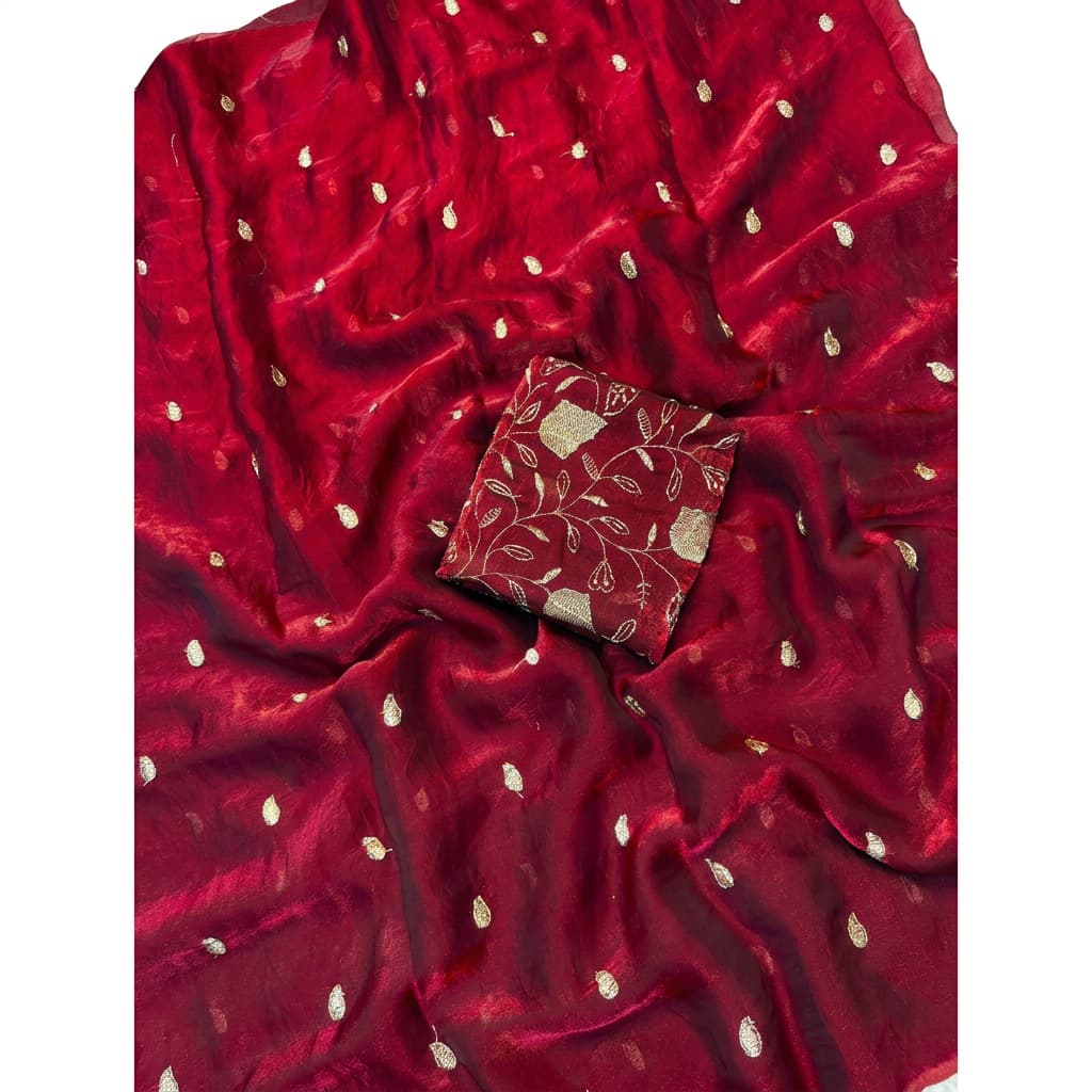 Shree Fendy Leaf Two-Tone Space Silk Partywear Saree with Handwork Blouse