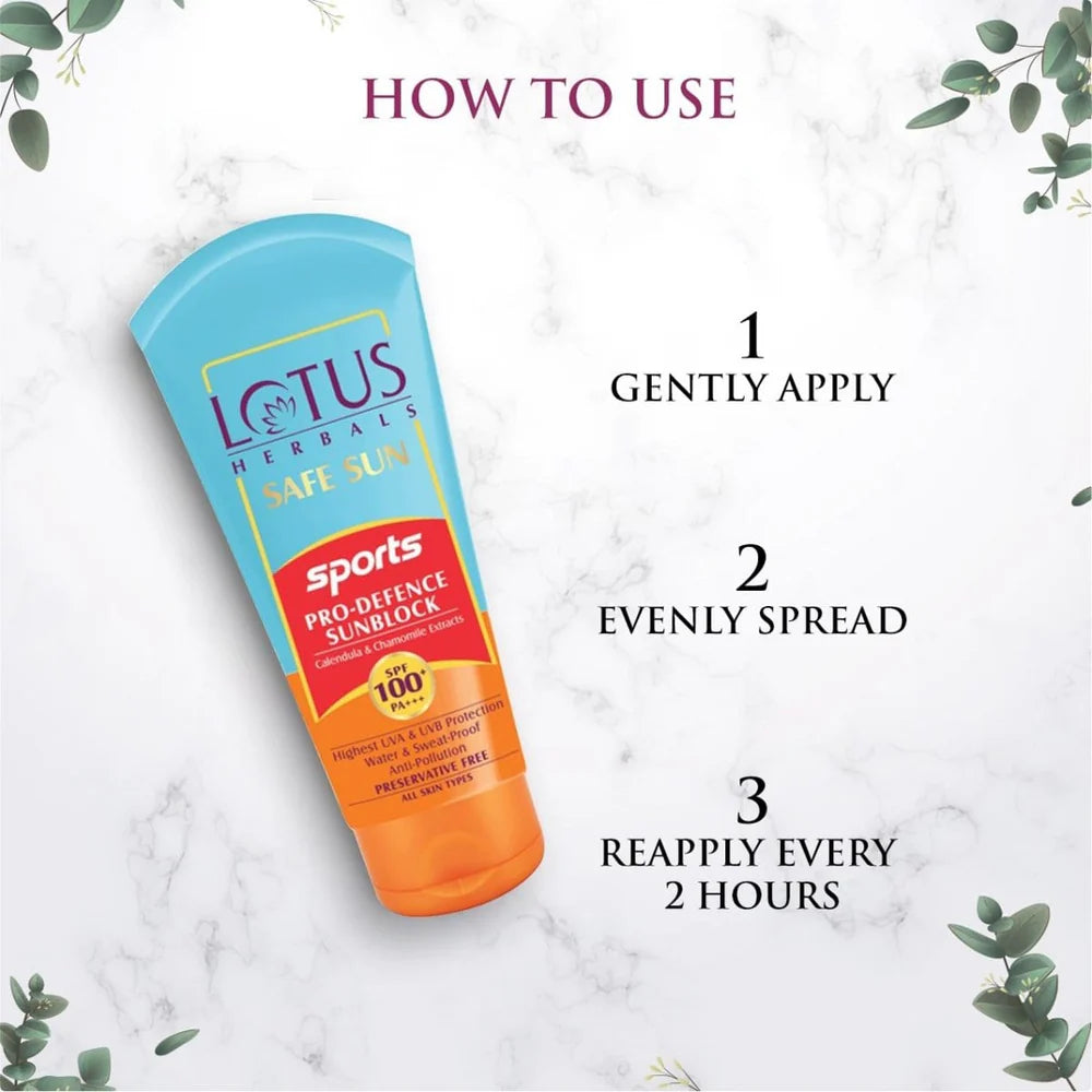 Lotus Herbals Cosmetics Safe Sun Sports Pro Defence Sunblock SPF 100+ PA+++