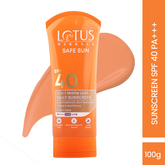 Lotus Herbals Cosmetics Safe Sun 3 In 1 Matte-Look Daily Sunscreen SPF 40 PA+++