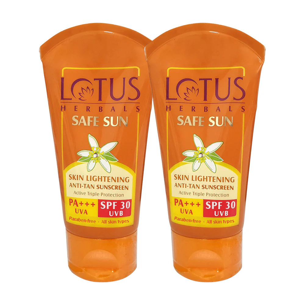 Lotus Herbals Cosmetics SAFE SUN Skin Lightening SUNSCREEN SPF-30 50g Pack Of 2