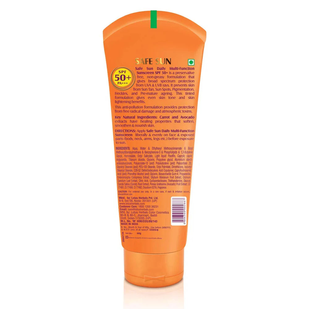 Lotus Herbals Cosmetics Safe Sun Daily Multi Function SPF-50 PA+++ Sunscreen 60g