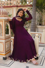 Bollywood Indian Pakistani Ethnic Party Wear Women Soft Pure Faux Georgette Wine Anarkali Dress