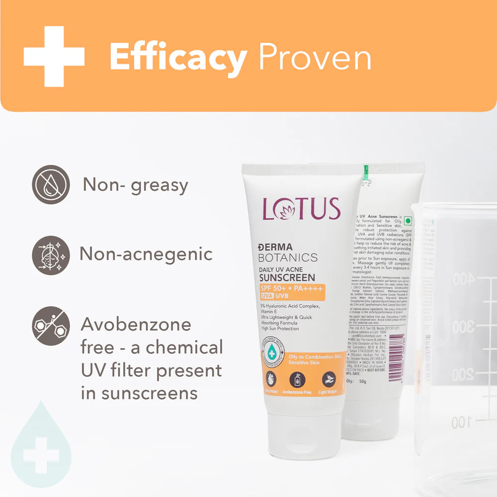 Lotus Cosmetics Derma Botanics Daily UV Acne Sunscreen SPF 50+ PA +++++ 50g
